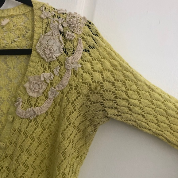 Anthropologie Sparrow Valance Lace Knit Cardigan Lime Yellow Size M Rare - Picture 7 of 14